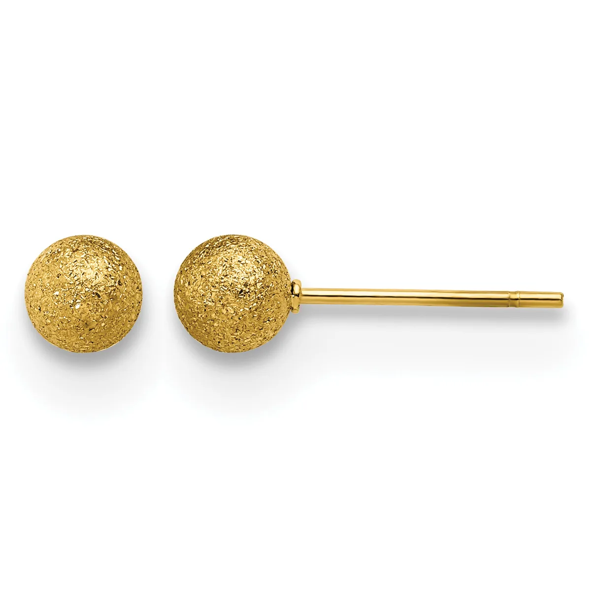 A pair of gold stud earrings with textured spherical balls connected by a thin post.
