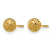A pair of gold stud earrings with textured spherical balls on short posts, displayed against a white background.