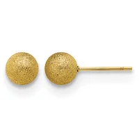 Pair of gold stud earrings with textured spherical balls connected by a thin post and backing.