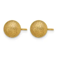 A pair of gold textured ball stud earrings with posts and backs, shown against a white background.