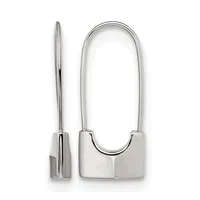 A polished silver U-shaped pendant with a thin curved tube suspended from a rectangular bail, shown from front and side views.