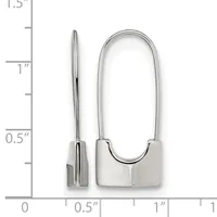 Two silver-toned metal safety pins displayed against a ruler showing measurements from 0 to 1.5 inches, with the larger pin measuring approximately 1.25 inches in length.
