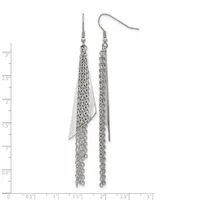 Pair of silver-toned chain tassel earrings with fish hook wires, measuring approximately three inches long.