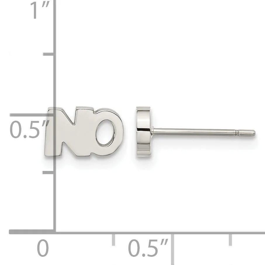 Silver-colored stud earring with a small circular post shown next to a ruler indicating dimensions of approximately 0.5 inches wide by 1 inch tall.
