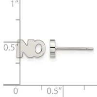 Silver-colored stud earring with a small circular post shown next to a ruler indicating dimensions of approximately 0.5 inches wide by 1 inch tall.