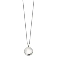Silver necklace with a round pendant featuring a polished dome center surrounded by a beaded border.