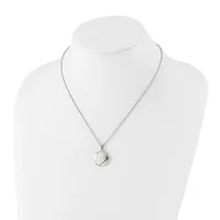 Silver-toned pendant necklace with a small teardrop-shaped stone or crystal hanging from a delicate chain, displayed on a white mannequin bust.