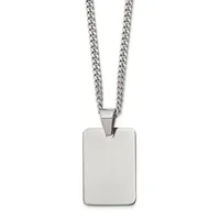 Stainless steel curb chain necklace with a rectangular polished pendant hanging from a bail loop.
