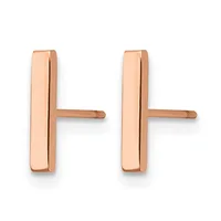 Pair of rose gold rectangular stud earrings with flat polished surfaces and small rounded posts, shown from the front against a white background.