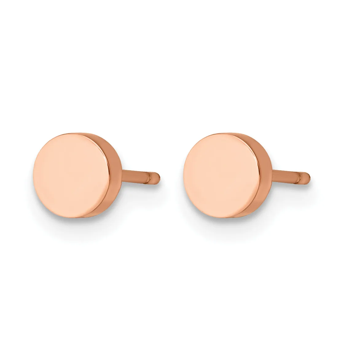A pair of rose gold stud earrings with round polished faces and short posts, shown from the front.