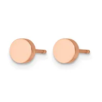 A pair of rose gold stud earrings with round polished faces and short posts, shown from the front.