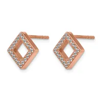 A pair of rose gold diamond stud earrings with diamond-outlined square frames and open centers, shown from the front.