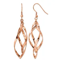 A pair of rose gold twisted teardrop-shaped dangle earrings with fish hook closures.