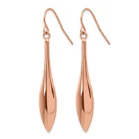 A pair of rose gold teardrop earrings with fish hook ear wires, shown against a white background.