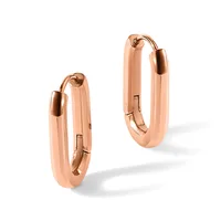 A pair of polished rose gold hoop earrings in different sizes, displayed side by side against a white background.
