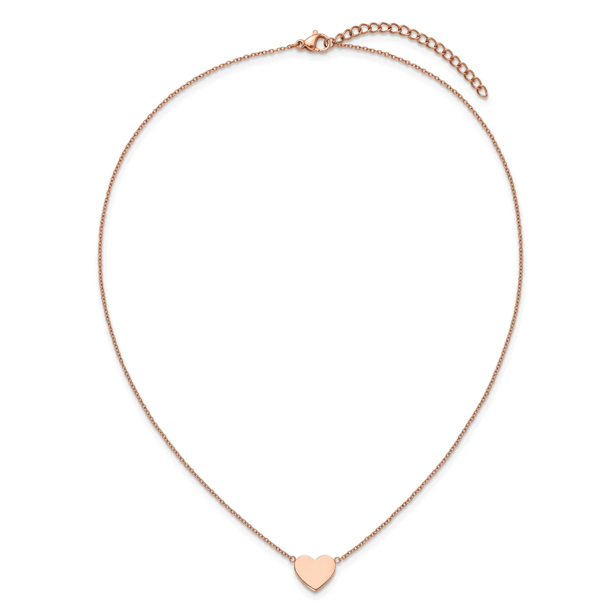 Rose gold-toned chain necklace with a small polished heart pendant centered at the bottom and an adjustable clasp at the top.