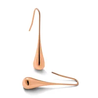 Two copper-colored teardrop-shaped earrings with elongated hooks, displayed against a white background.