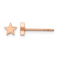 Pair of rose gold star-shaped stud earrings shown from front and side views.
