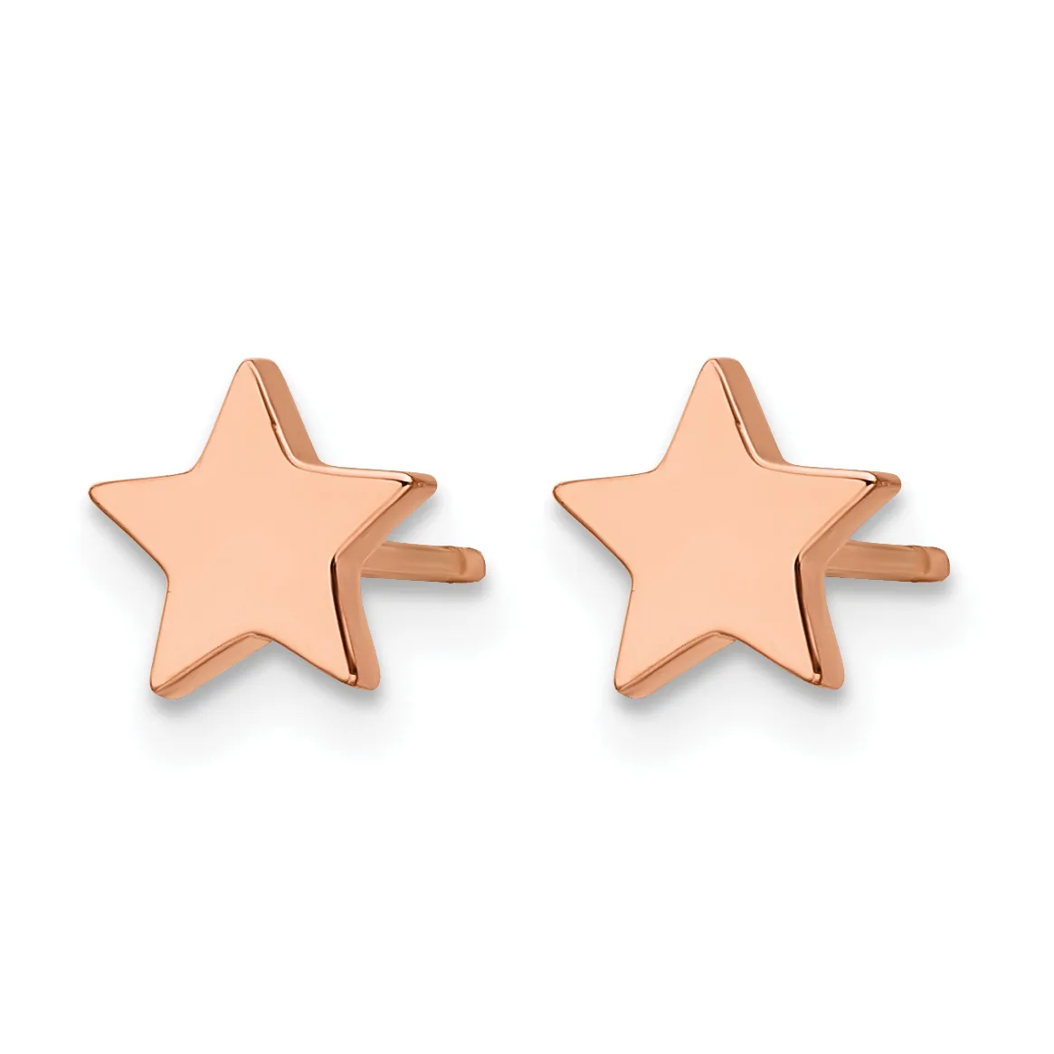 A pair of rose gold star-shaped stud earrings with polished surfaces and small posts.