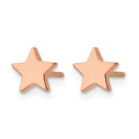 A pair of rose gold star-shaped stud earrings with polished surfaces and small posts.