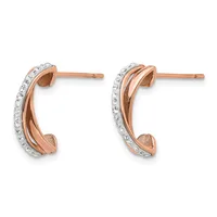 A pair of rose gold and white gold hoop earrings with diamond accents, shown from the front against a white background.