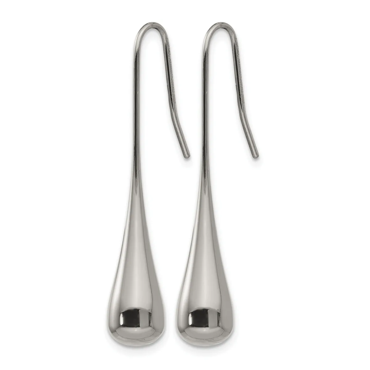 A pair of silver teardrop earrings with polished finish and hook-style ear wires.