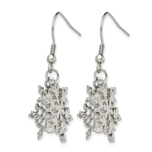 Pair of silver-toned earrings with hook fasteners, each featuring a textured, clustered cubic pendant with an irregular, three-dimensional surface.