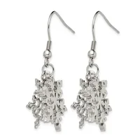 Pair of silver-toned earrings with hook fasteners, each featuring a textured, clustered cubic pendant with an irregular, three-dimensional surface.