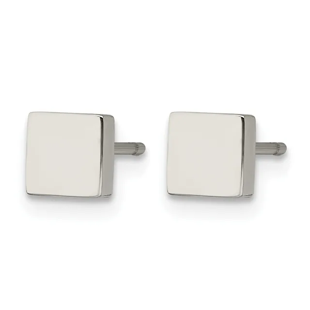 Pair of square silver cufflinks with rounded corners and polished finish, shown against a white background.