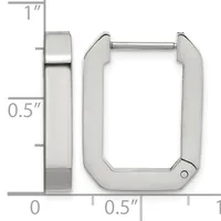 Silver-toned metal watch case with rounded rectangular shape and hinged opening, shown from front and side views with measurement scale indicating approximately one inch height and half inch width.