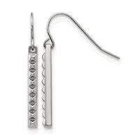 Pair of silver-toned metal dangle earrings with textured rectangular pendants hanging from curved French wire hooks.