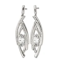 A pair of silver drop earrings with marquise-cut cubic zirconia centers surrounded by decorative metalwork and small accent stones, shown from the front against a white background.
