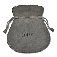 A gray drawstring pouch with a scalloped top edge and two cord handles, displayed against a white background.