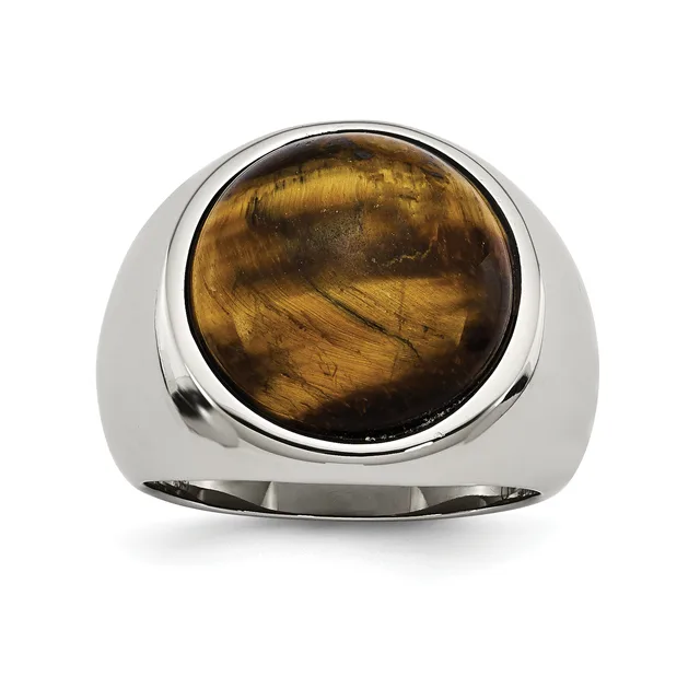 Stainless Steel Polished Tiger's Eye Ring — 10 · Stainless Steel