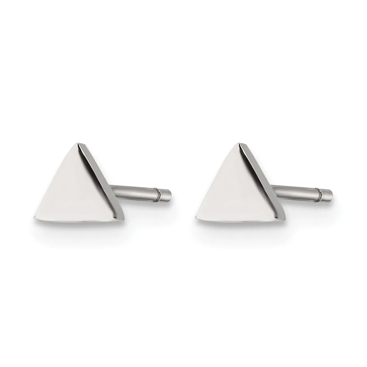 A pair of triangular stud earrings with matte white finish and polished silver posts, shown from the front against a white background.