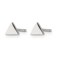 A pair of triangular stud earrings with matte white finish and polished silver posts, shown from the front against a white background.