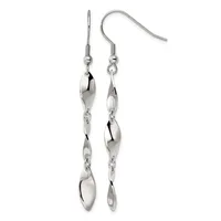 Pair of silver-toned dangle earrings with hook closures, featuring three elongated oval charms connected in a vertical cascade on each ear.