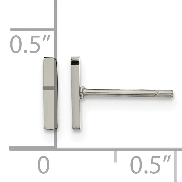 Pair of silver stud earrings with rectangular faces shown from front and side views, measuring 0.5 inches in height and width.