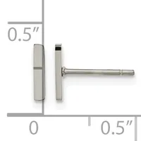 Pair of silver stud earrings with rectangular faces shown from front and side views, measuring 0.5 inches in height and width.