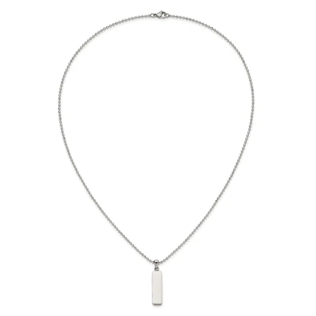 Silver-toned chain necklace with a small rectangular pendant hanging from the center.