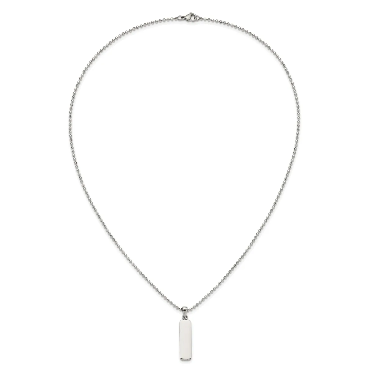 Silver-toned chain necklace with a small rectangular pendant hanging from the center.