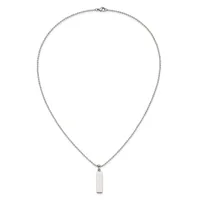 Silver-toned chain necklace with a small rectangular pendant hanging from the center.
