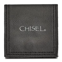 A black leather jewelry box with stitched edges, shown closed against a white background.