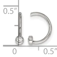 Sterling silver hoop earrings with round cubic zirconia stone drops, shown with measurement scale indicating 0.5 inches in diameter.