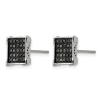 Pair of square stud earrings with silver settings containing black gemstones arranged in a grid pattern, shown from the front with posts and backs visible.