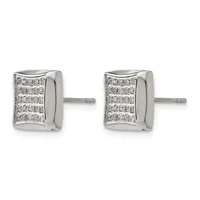 Pair of square stud earrings in silver with pave-set diamonds arranged in rows, shown from the front with posts and backs visible.