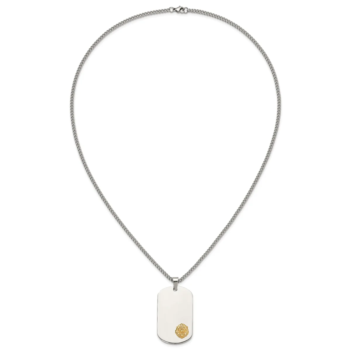 Silver chain necklace with a rectangular white pendant featuring a small gold circular accent.