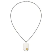 Silver chain necklace with a rectangular white pendant featuring a small gold circular accent.
