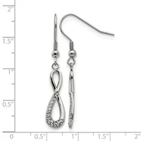 Pair of silver-tone dangle earrings with teardrop shapes featuring crystal or rhinestone accents, displayed against a ruler showing approximately 1.25 inches in length.