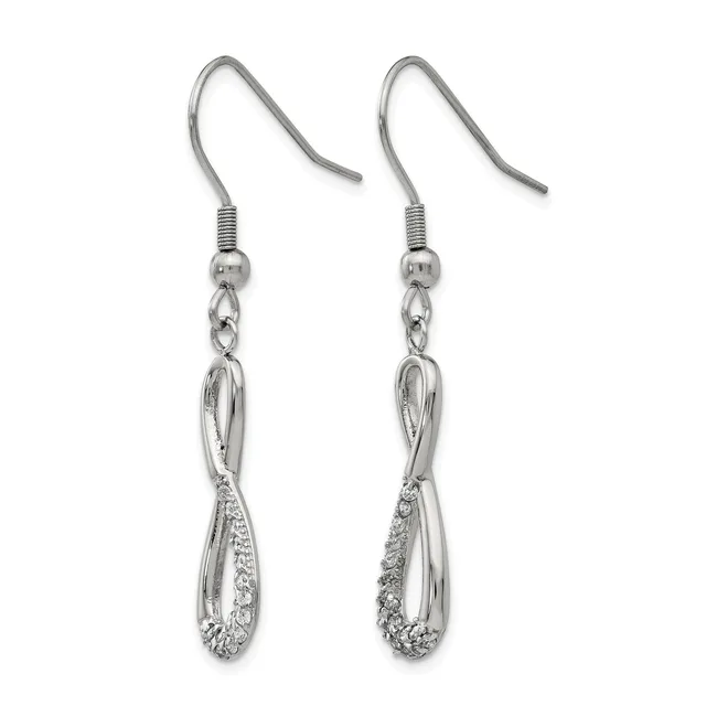 A pair of silver teardrop earrings with textured surfaces and fish hook wires, displayed against a white background.